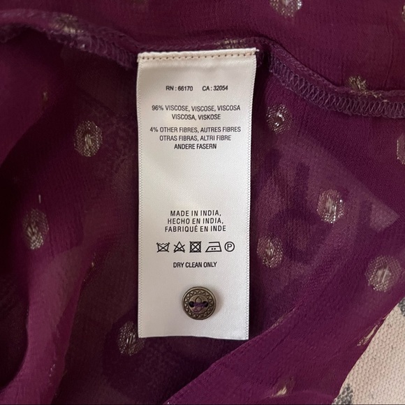 SOLD E Anthropologie Moulinette Soeurs Plum Gold Metallic Sheer Button Up Blouse - Picture 10 of 10